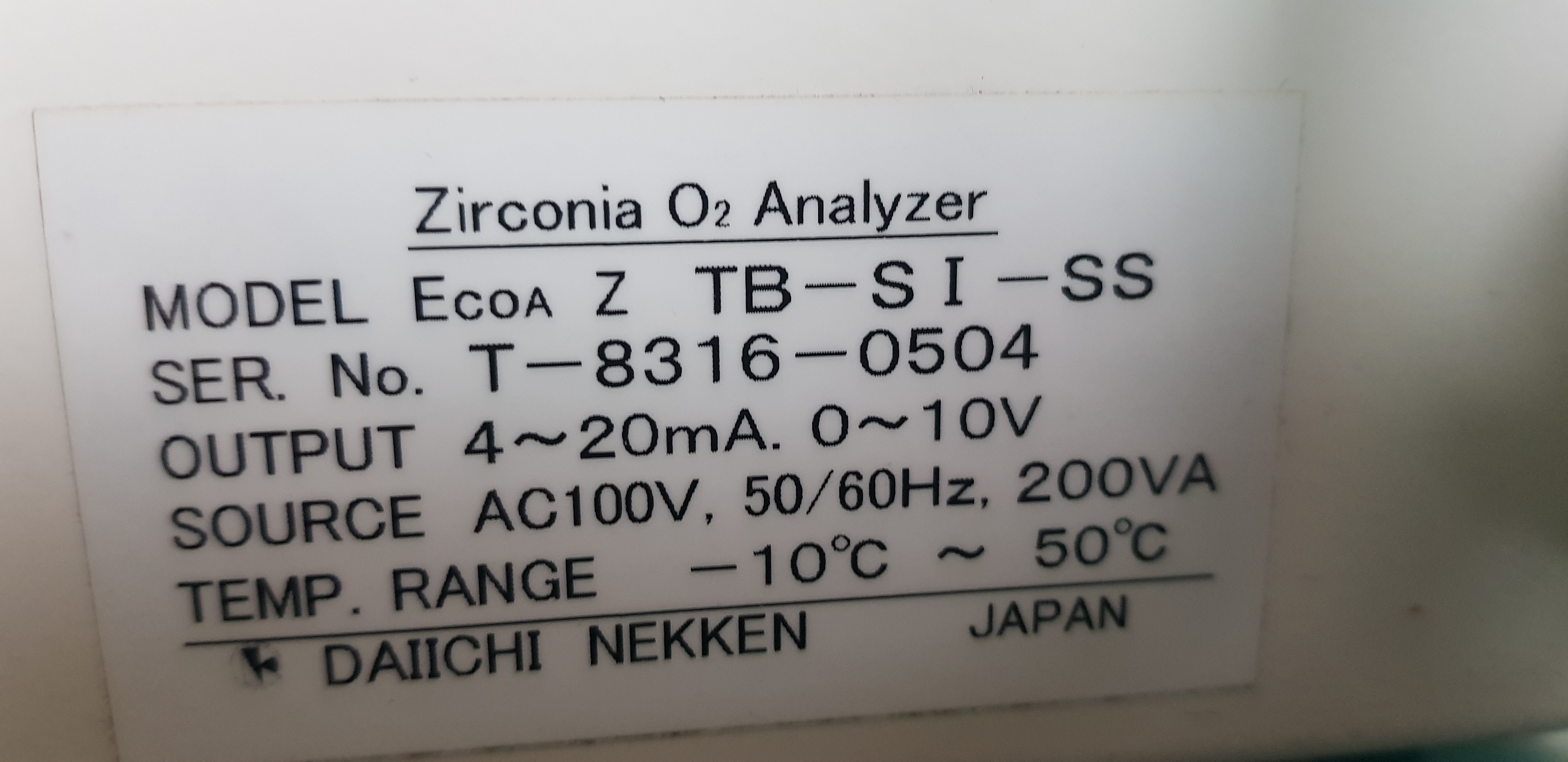 Zirconia O2 Analyzer ECOA Z TB-SI-SS (중고)