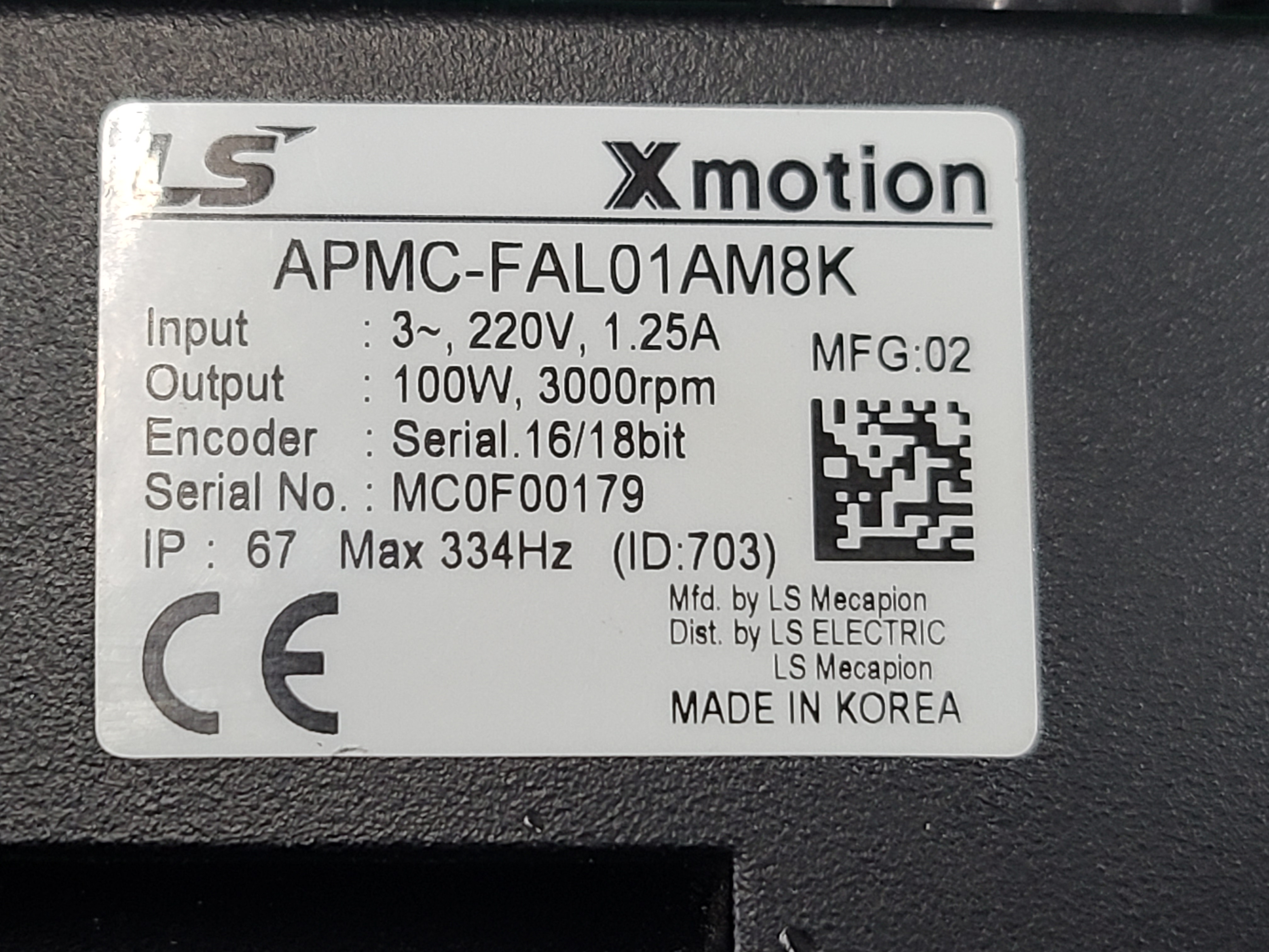 (미사용중고) LS X-MOTION SERVO MOTOR APMC-FAL01AM8K 엘에스 엑스모션 서보 모타