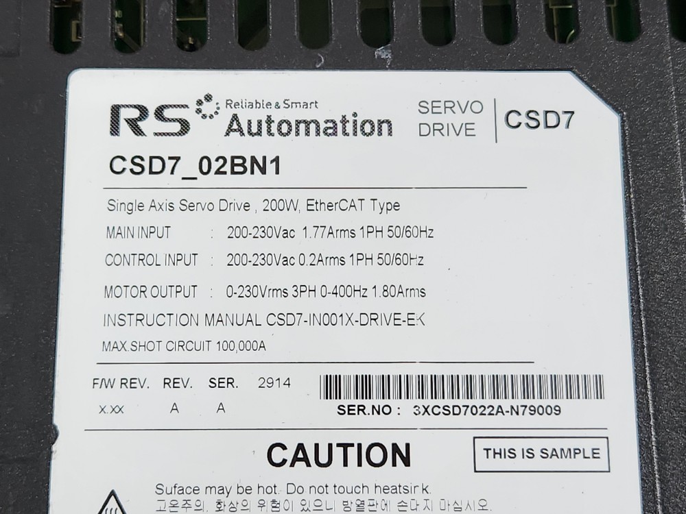 RS-AUTOMATION SERVO DRIVE CSD7-02BN1 RS오토메이션 서보 드라이브 (중고)