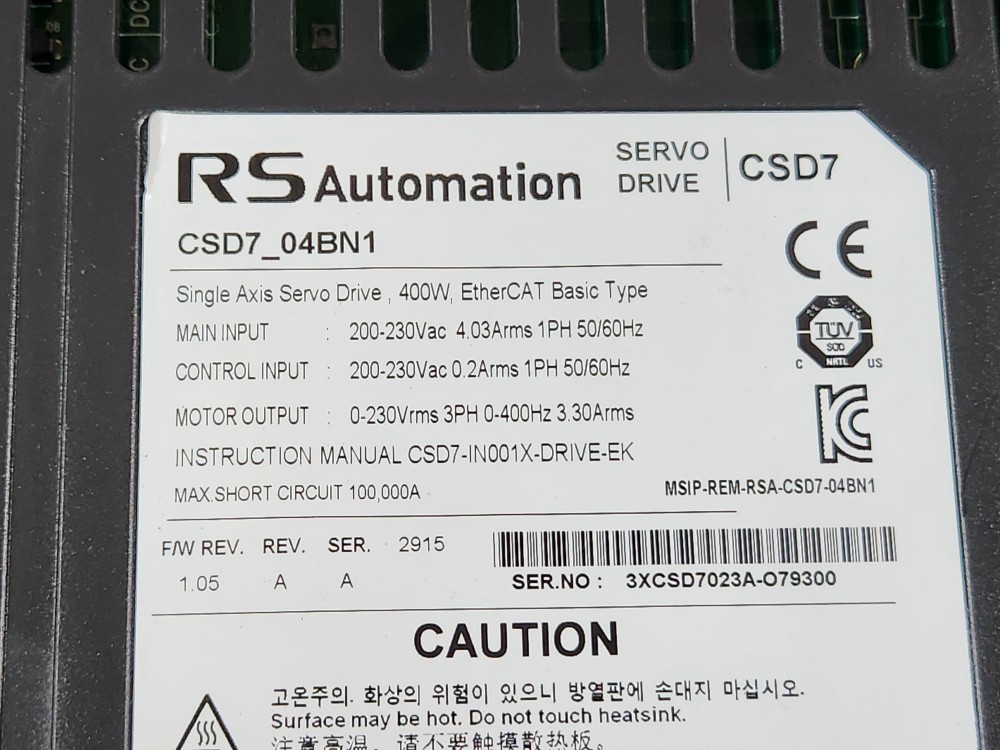 RS-AUTOMATION SERVO DRIVE CSD7-04BN1 RS오토메이션 서보 드라이브 (중고)